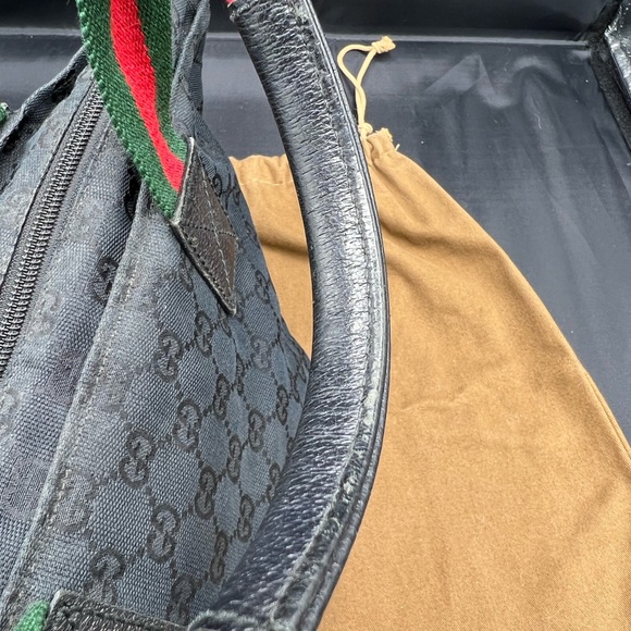 GUCCI Sherry Line GG Pattern Handbag Purse Black Green Red - Picture 8 of 10